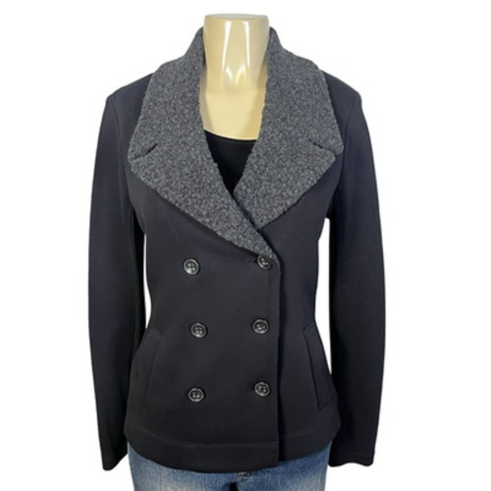 James Perse Jacket Womens 3 Black Pea Coat Boucle Shawl Collar Knit USA